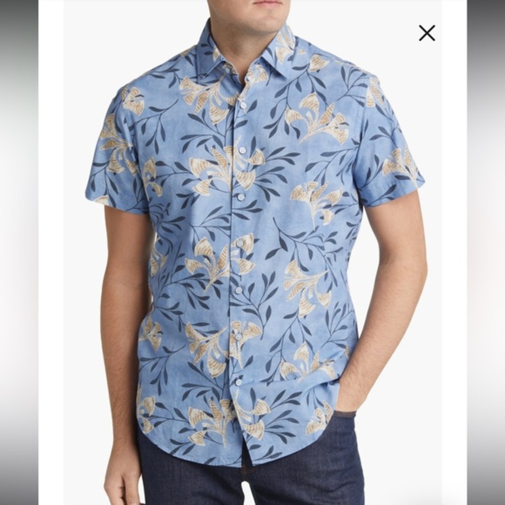 RODD & GUNN Allen Bell Floral Short Sleeve Button-Up Shirt SZ Italian Fabric